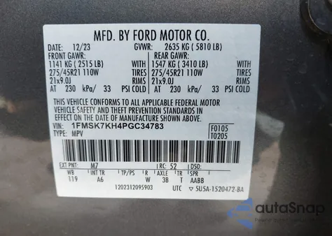 2023 Ford Explorer St-Line from USA, damaged, VIN 1FMSK7KH4PGC34783